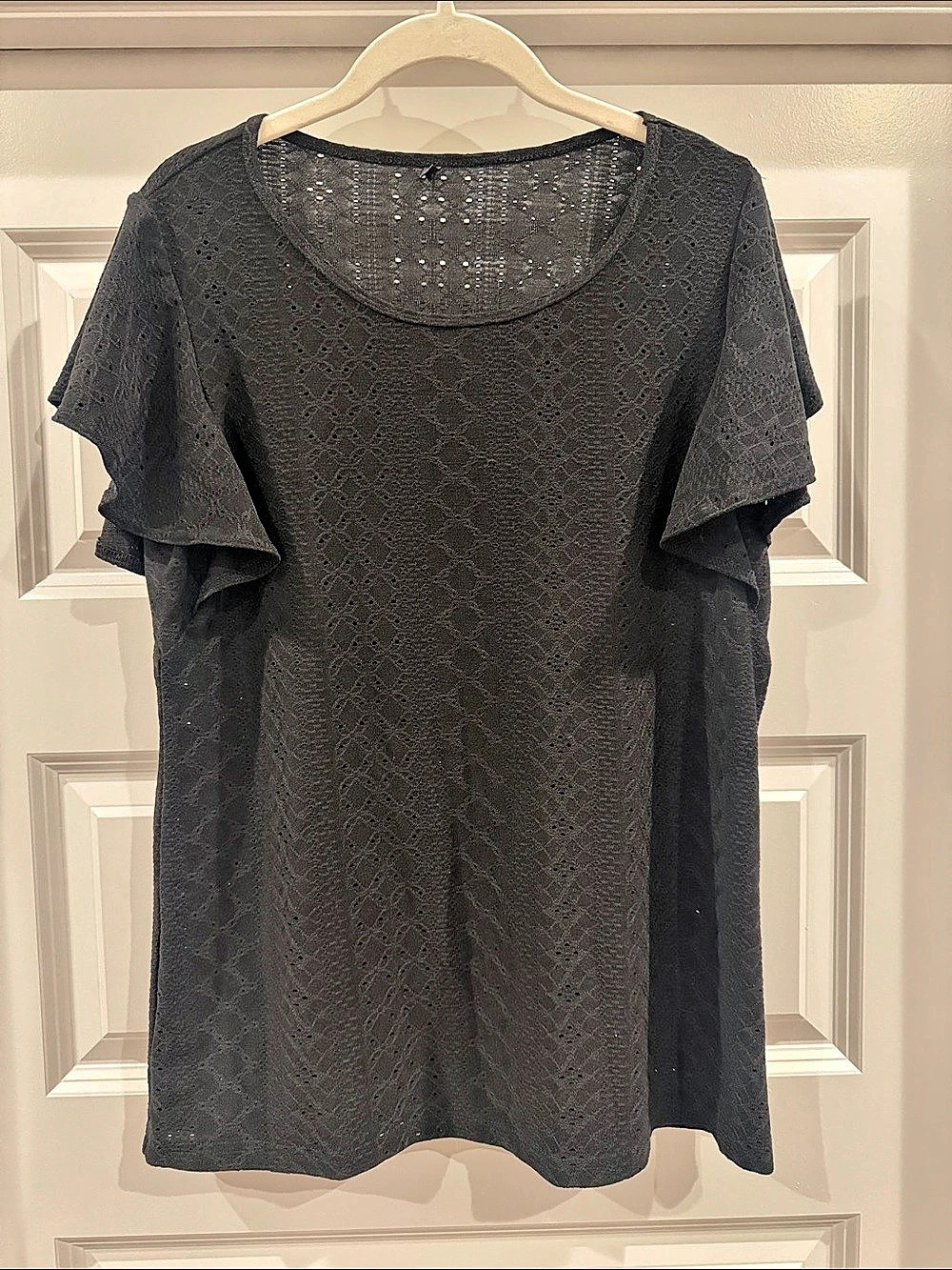 Black Flutter Sleeve Eyelet Top Like New